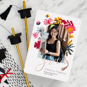 Modern Arch Floral Photo Graduation Party White Foil Invitation