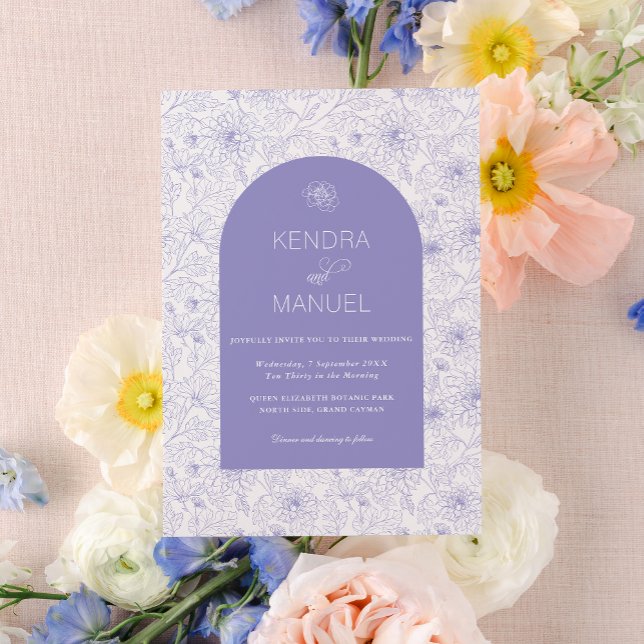 Modern Arch Floral Toile Lilac Purple Wedding Invitation (Creator Uploaded)