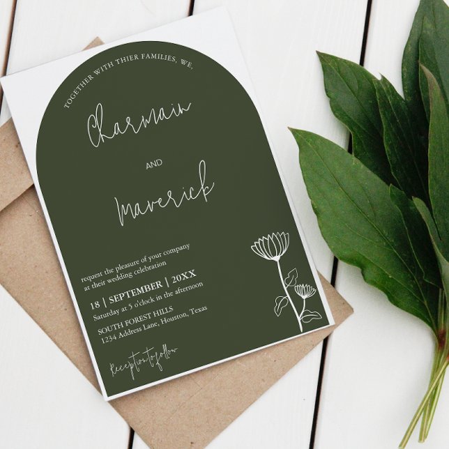 Modern Arch Flower Sage Green Wedding Invitation (Creator Uploaded)