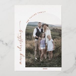 Modern Arch   Foil Christmas Photo Year in Review  Holiday Card