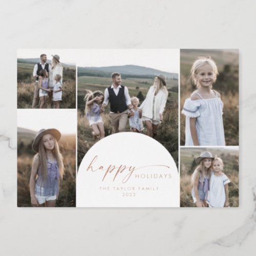 Modern Arch Foil Multi Photo Family News Foil Holiday Card