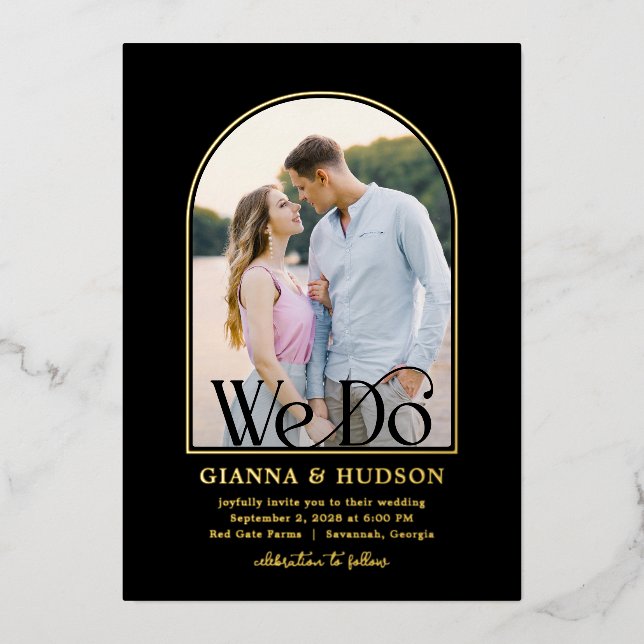 Modern Arch FOIL Simple Wedding Photo Invitation (Front)