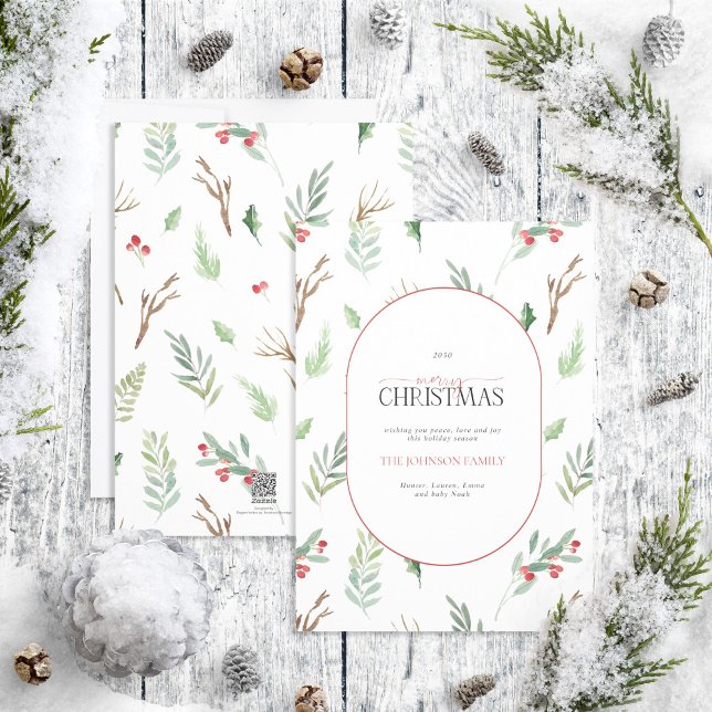 Modern Arch Forest Berry Pinecone Merry Christmas Holiday Card (Creator Uploaded)