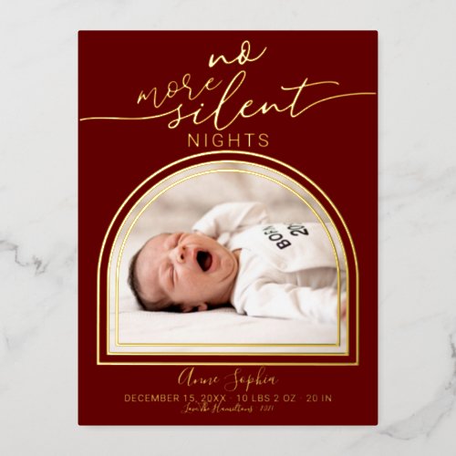 Modern Arch Frame Birth Announcement Foil Postcard