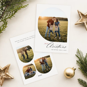 Modern Arch Frame Collage Family Photo Christmas Holiday Card
