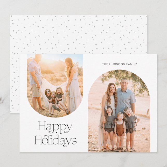 Modern Arch Frame Collage Minimalist Photo Holiday Card (Front/Back)