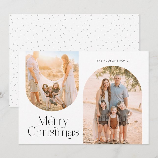 Modern Arch Frame Collage Minimalist Photo Holiday Card (Front/Back)