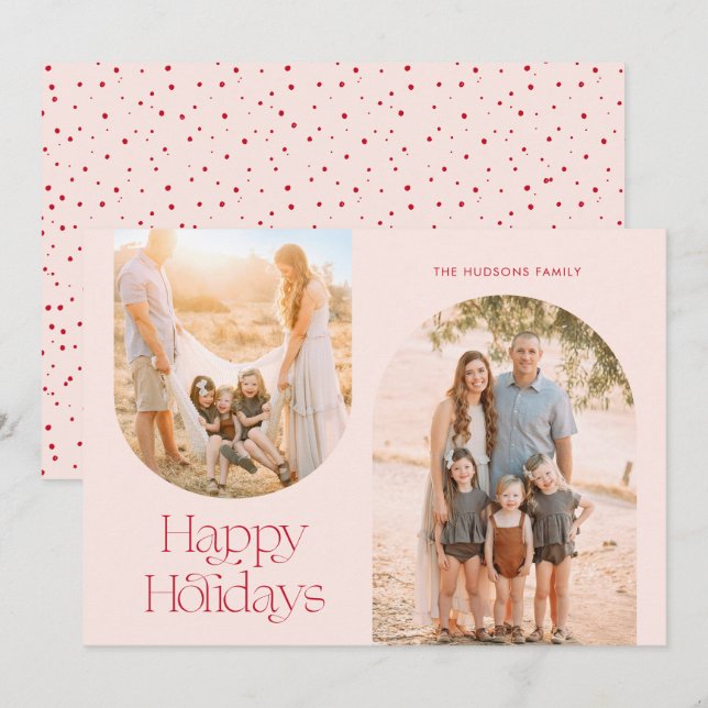 Modern Arch Frame Collage Minimalist Photo Holiday Card (Front/Back)