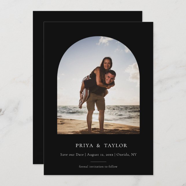 Modern Arch Frame Flat Save The Date Photo Card (Front/Back)