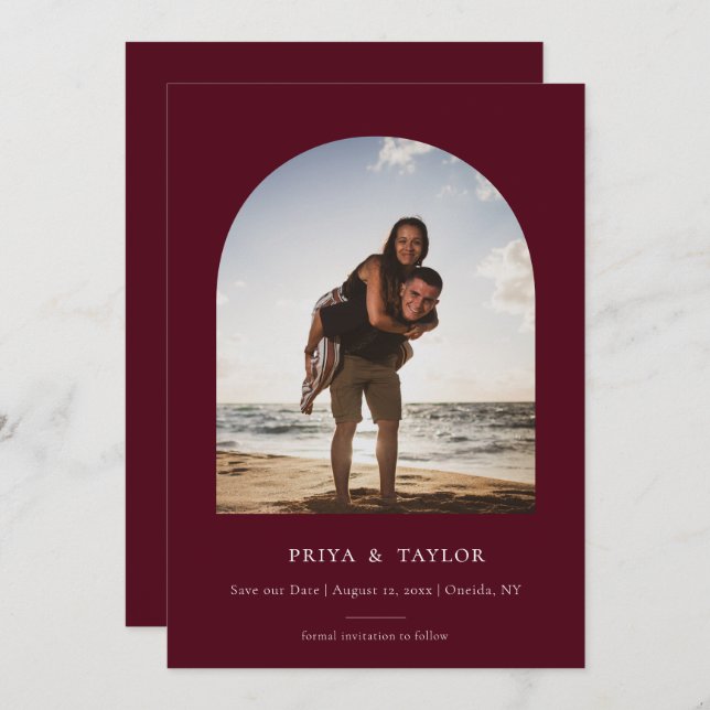 Modern Arch Frame Flat Save The Date Photo Card (Front/Back)