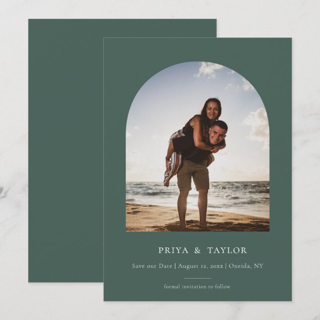Modern Arch Frame Flat Save The Date Photo Card (Front/Back)