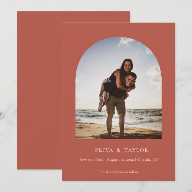 Modern Arch Frame Flat Save The Date Photo Card (Front/Back)