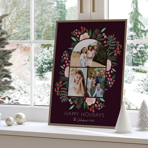 Modern Arch Frame Floral Family Christmas 3 Photo  Poster