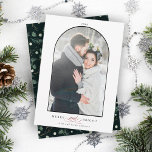 Modern Arch Frame Merry and Bright Photo  Holiday Card<br><div class="desc">Modern arch photo holiday card with decorative "and" script between 2 words and a winter greenery pattern on the back. For more advanced customization of this design,  please click the BLUE DESIGN TOOL BUTTON.</div>