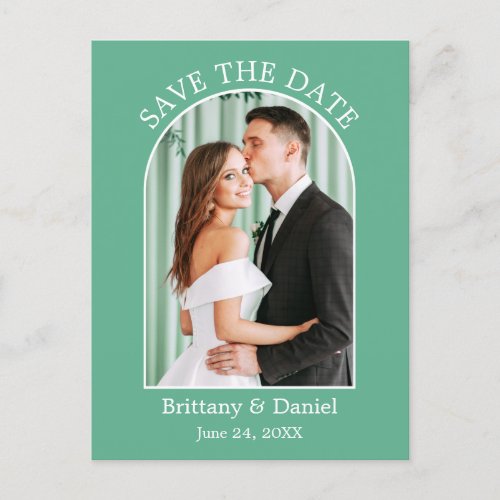 Modern Arch Frame Neo Mint Green Save The Date Postcard