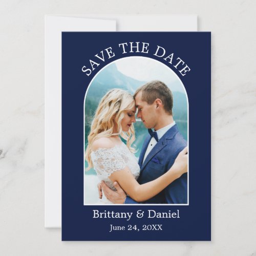 Modern Arch Frame Photo Blue Save The Date