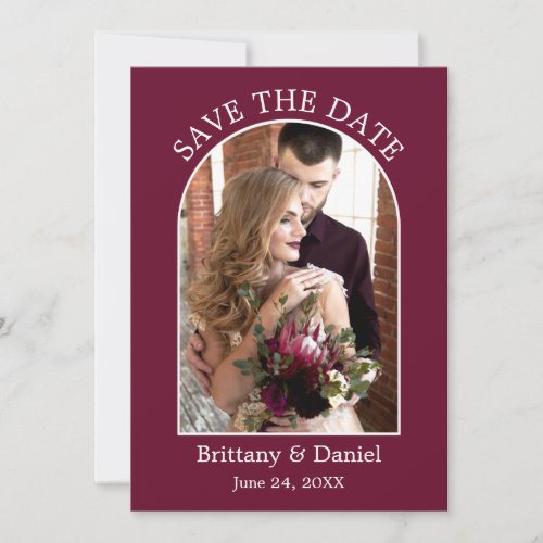 Modern Arch Frame Photo Burgundy Save The Date