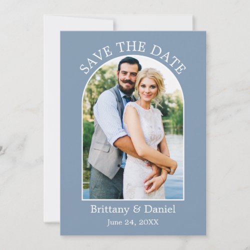 Modern Arch Frame Photo Dusty Blue Save The Date