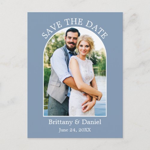 Modern Arch Frame Photo Dusty Blue Save The Date Postcard