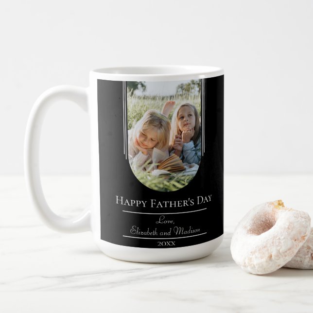 Modern Arch Frame Photo Father's Day | Black Coffee Mug (With Donut)