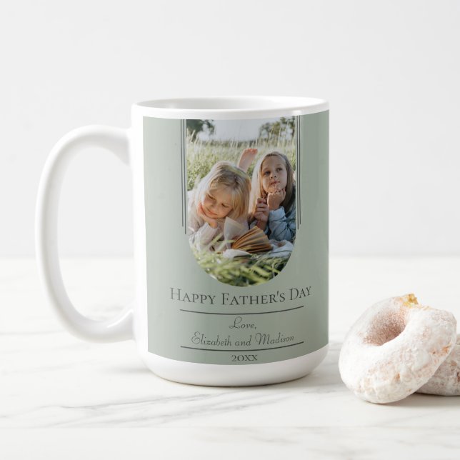 Modern Arch Frame Photo Father's Day | Sage Green Coffee Mug (With Donut)