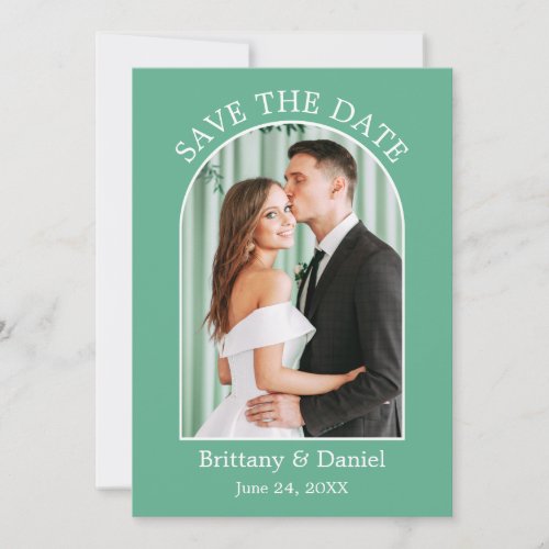 Modern Arch Frame Photo Neo Mint Green Save The Date