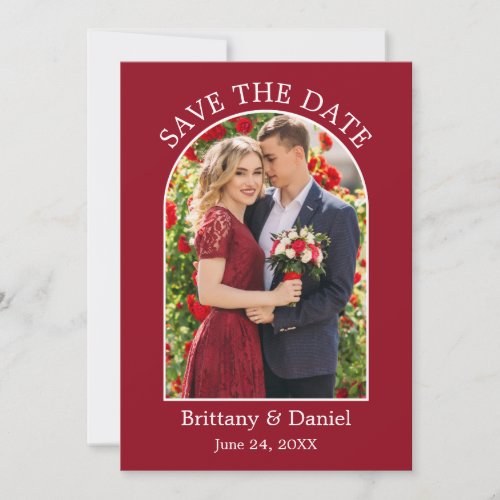 Modern Arch Frame Photo Red Save The Date