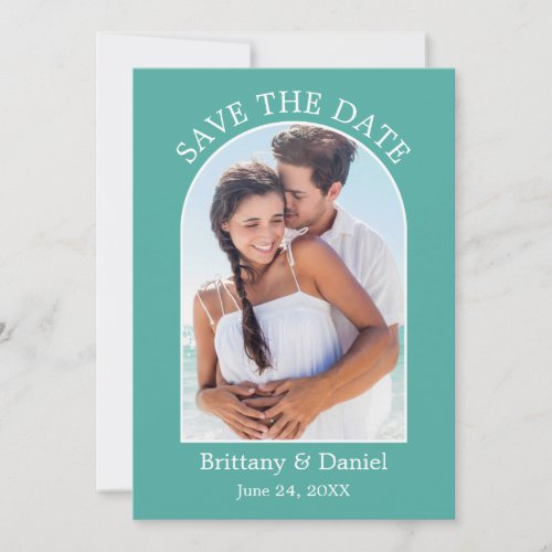 Modern Arch Frame Photo Teal Save The Date