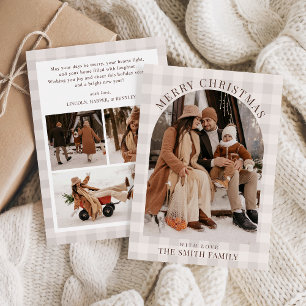 Modern Arch Gingham Merry Christmas Family Photo Holiday Card
