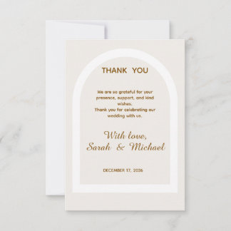 Modern Arch & Gold Glitter Wedding Thank You Card