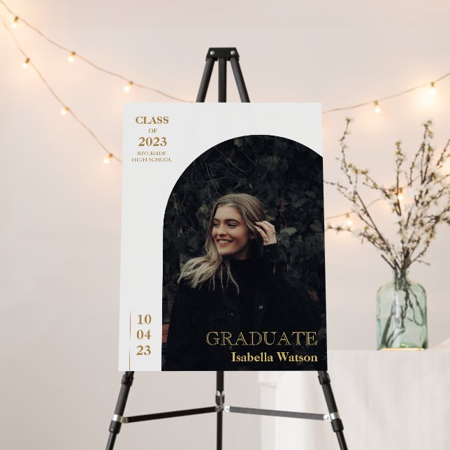 Modern Arch Gold Photo Grad Party Welcome Sign (In Situ (Stand))