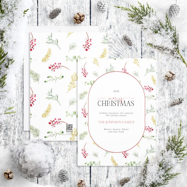 Modern Arch Gold Winter Greenery Merry Christmas H Holiday Card (Creator Uploaded)