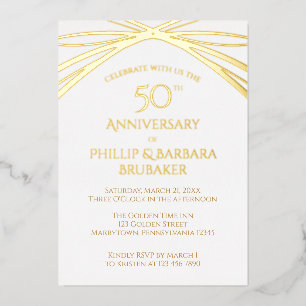 Modern Arch Golden 50th Wedding Anniversary Party Foil Invitation