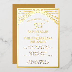 Modern Arch Golden 50th Wedding Anniversary Party Foil Invitation
