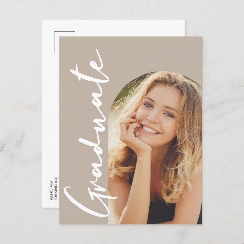 Modern Arch Graduate Photo Earth tone custom Announcement Postcard