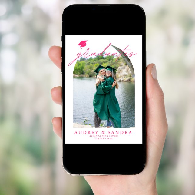 Modern Arch Graduates Double Graduation Party Invitation (Front Digital)