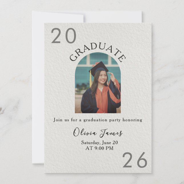Modern Arch Graduation Photo Invitation with QR  (Front)