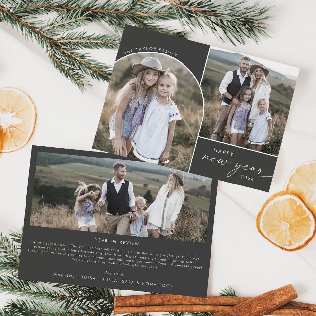 Modern Arch | Gray New Year 3 Family Photos News Holiday Card (Creator Uploaded)