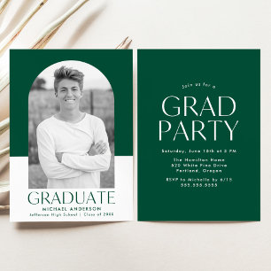Modern Arch Green Color Block Graduation Party Invitation
