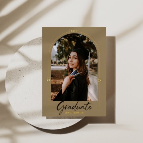 Modern Arch Green Graduation Announcement  Foil 