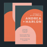 Modern Arch Groovy Retro Wedding Invitation<br><div class="desc">A modern boho wedding invitation giving a bright and fun retro vibe with its groovy arch abstract designs bursting a pop of color orange,  dark blue green and peach lettered with bold fonts.</div>