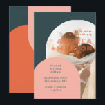 Modern Arch Groovy Retro Wedding Photo Overlay Invitation<br><div class="desc">A modern boho wedding invitation giving a bright and fun retro vibe with its groovy arch abstract designs bursting a pop of color orange,  dark blue green and peach lettered with bold fonts and a lovely couple photo overlay.</div>