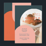 Modern Arch Groovy Retro Wedding Photo Overlay Invitation<br><div class="desc">A modern boho wedding invitation giving a bright and fun retro vibe with its groovy arch abstract designs bursting a pop of color orange,  dark blue green and peach lettered with bold fonts and a lovely couple photo overlay.</div>