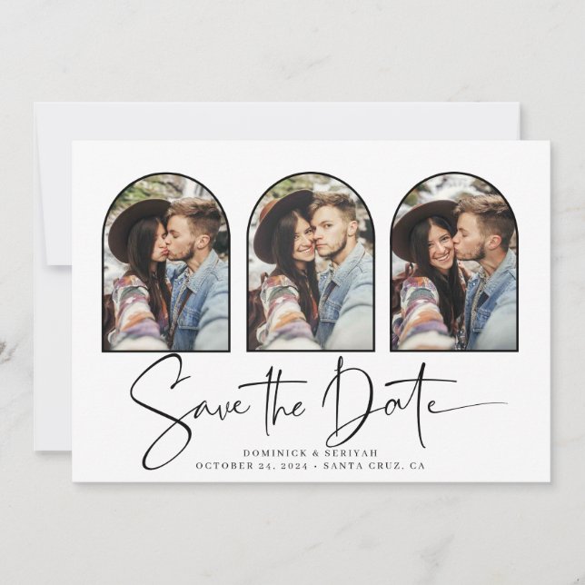 Modern Arch Handwritten Save the Date 3 Photo (Front)