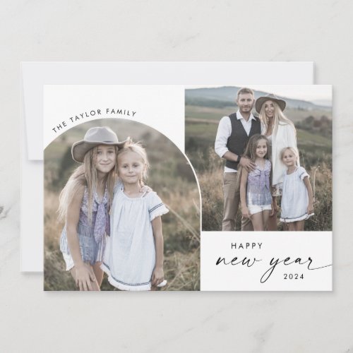 Modern Arch Happy New Year 3 Family Photos News Holiday Card