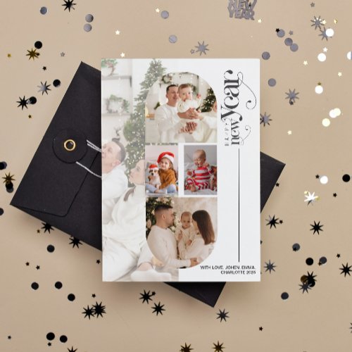 Modern Arch happy New Year Script Photo  Holiday Card
