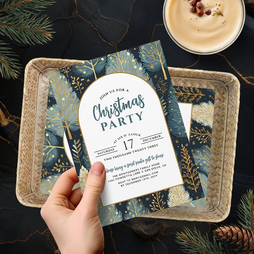 Modern Arch Holiday Forest Custom Christmas Party Invitation
