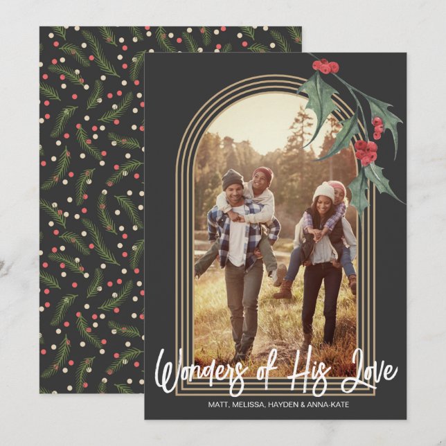 Modern Arch Holly Greenery Christmas Photo Card (Front/Back)