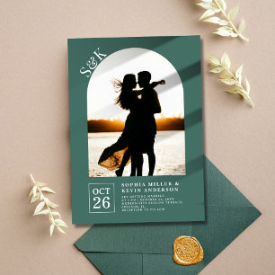 Modern Arch I Photo I Faded Jade I Wedding Invitation