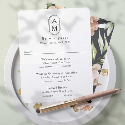 Modern arch initials multi events wedding RSVP 